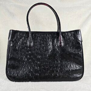 Muska Milano Italy Ostrich Style Leather Handbag-black